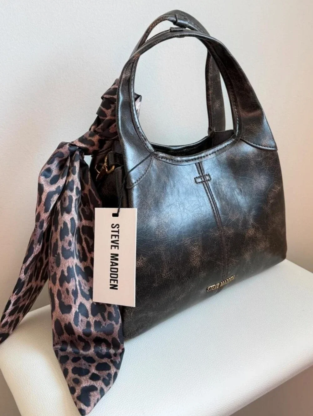 Steve Madden Brown Distressed Leather Tote Bag